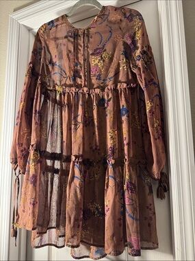 Re-named brand Women's Brown Floral Tiered Casual Dress